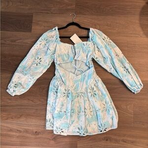 Sabo Skirt Light Blue Eyelet Puff-Sleeve Mini Dress